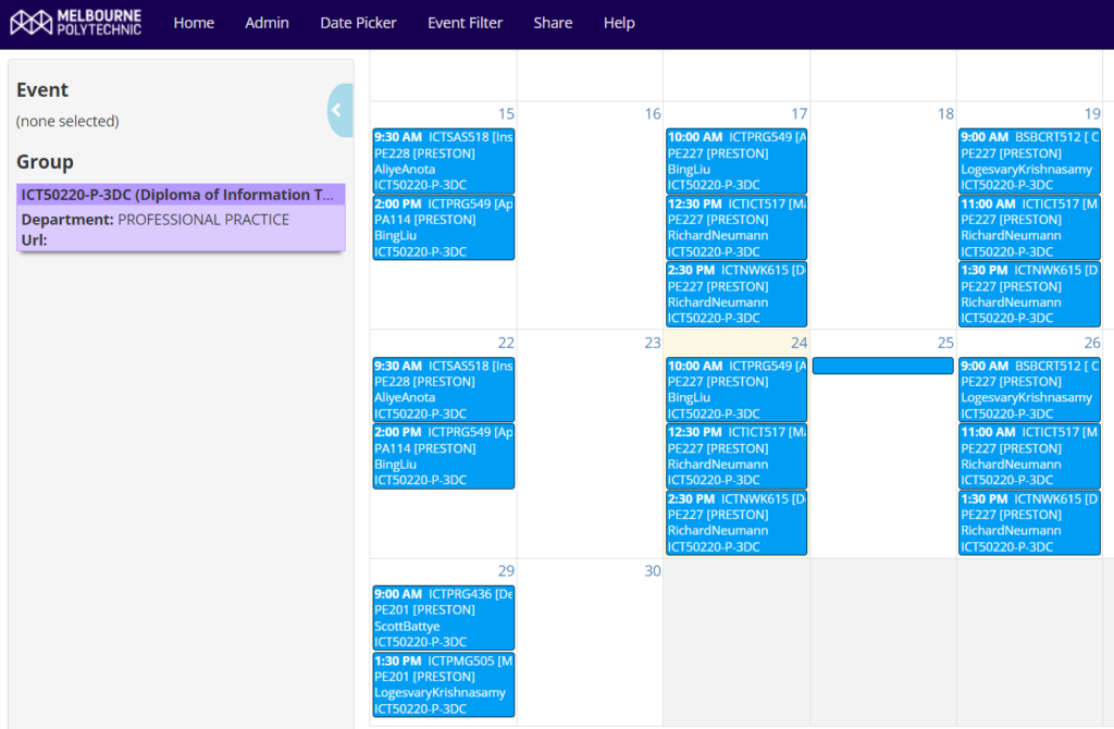 Melbourne polytechnic timetable for Diploma、メルボルン・ポリテクニックのタイムスケジュール